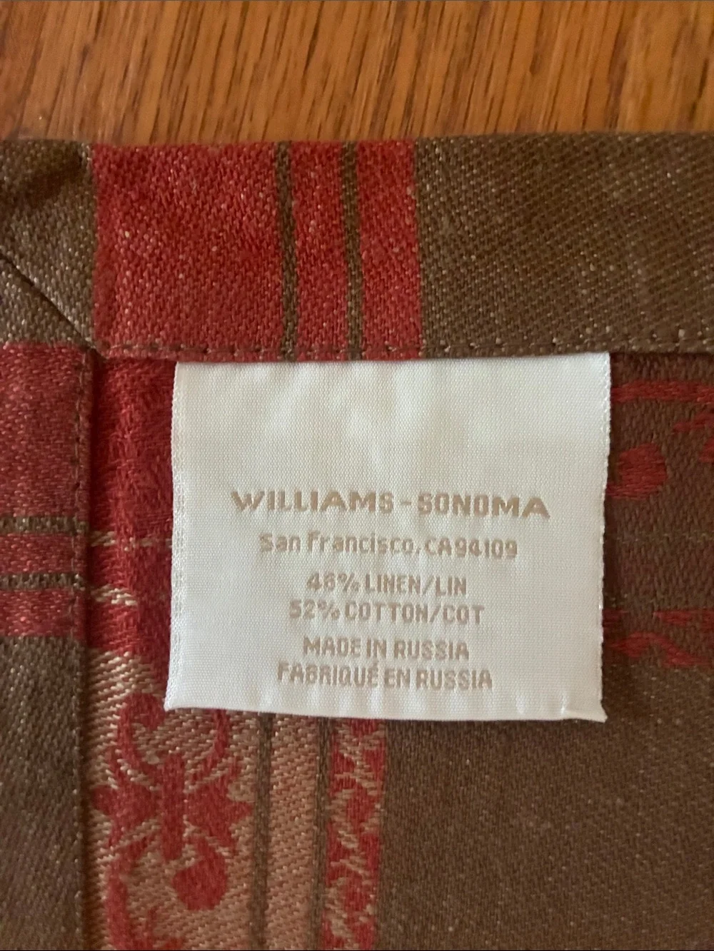 Set of 2 Williams Sonoma jacquard napkins linen blend floral red border NWOT